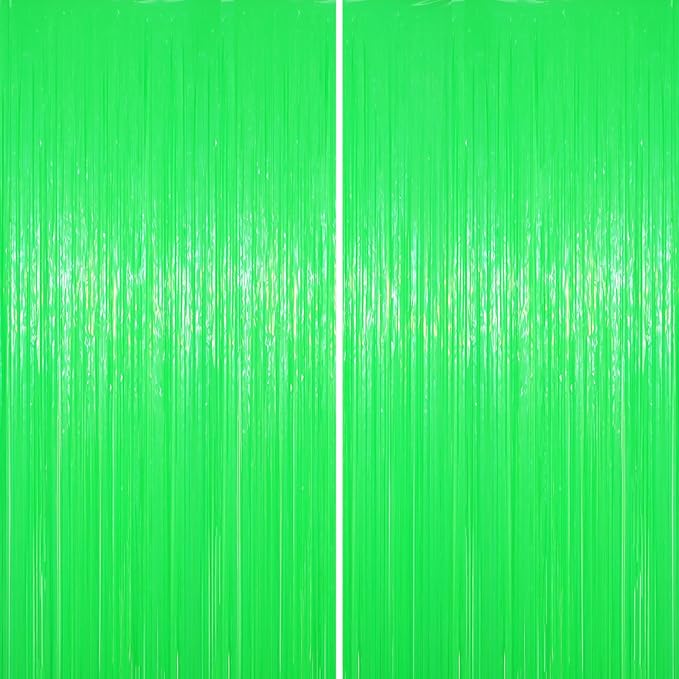 2 Pack Pastel Green Foil Fringe Backdrop Curtains, Tinsel Streamers Party Decorations, Fringe Backdrop for Baby Shower, Birthday Party