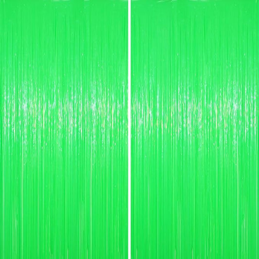 2 Pack Pastel Green Foil Fringe Backdrop Curtains, Tinsel Streamers Party Decorations, Fringe Backdrop for Baby Shower, Birthday Party
