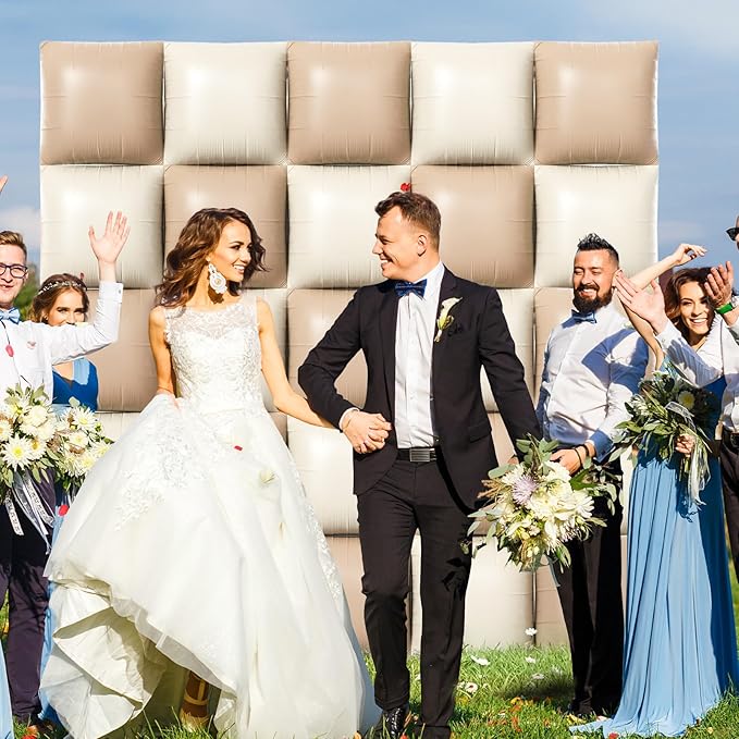 NISOCY 25PCS Coffee White Square Foil Balloons Wall Backdrop Double Sided Coffee Sand White Balloons Arch Kit for Birthday Bridal Baby Shower Gender Reveal Wedding Thanksgiving Party Decorations