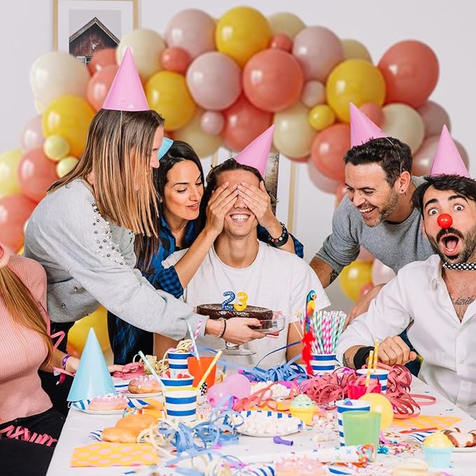 Pink and Yellow Balloon,50PCS 12 Inch Boho Pink Balloons Retro Orange Pastel Pink Yellow Nude Ballons for Girls Birthday Autumn Baby Shower Wedding Engagement Flower Fall Party Decorations