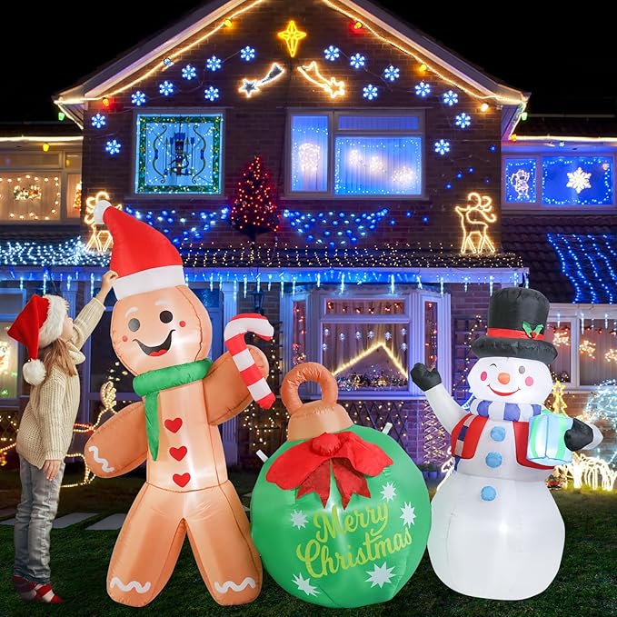 Taman 6.2 FT Christmas Inflatable Decorations, Gingerbread Man with Snowman Propeller Built-in Bright LED Light Blow Up for Yard, Garden,Lawn Outdoor Holiday Yard Decorations