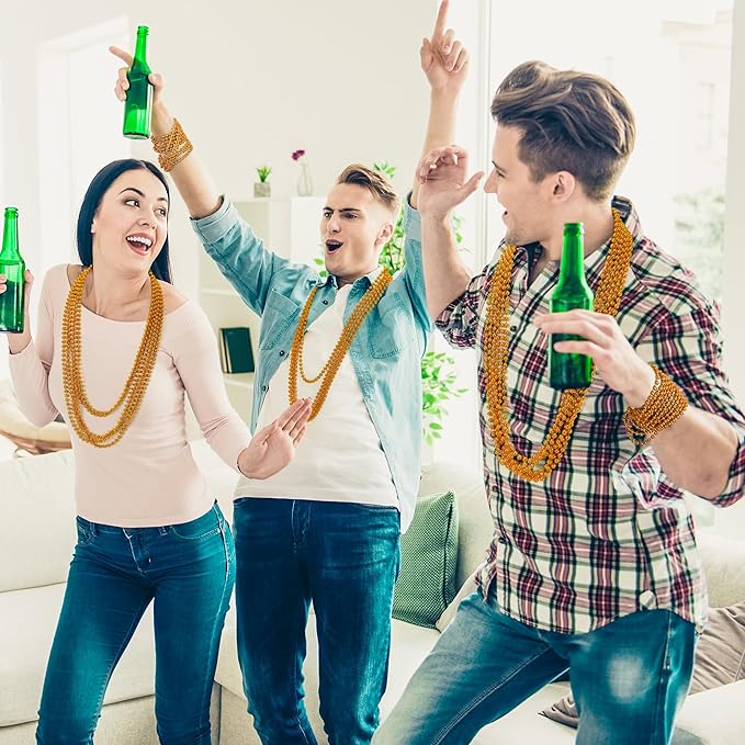 200PCS Bead Necklace, Orange Bead Necklaces Party Favors, 33" Round Beads Halloween Necklaces Bulk, Festival Parade Throw Accessories for Mardi Gras Halloween Wedding Celebrations Decorations