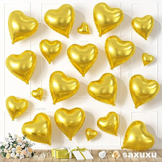 Gold Heart Balloons, Heart Shaped Ballons, 20 Pcs 5/10/18 inch Gold Foil Love Balloons for Valentine's Day Decorations Wedding Engagement Bridal Showers Anniversary Celebrations