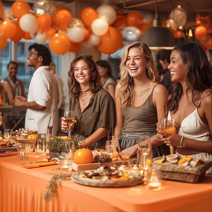 1 Pack Orange Table Clothes for 8 Foot Rectangle Tables, One-Piece Wrinkle Resistant Stretch Spandex Table Covers with Skirt for Event Banquet Wedding Birthday Party