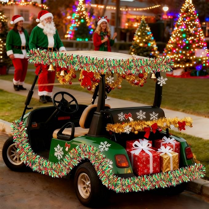 50Ft Christmas Red Green and Gold Tinsel Garland Metallic Twist Shiny Garland for Xmas Christmas Tree Ceiling Hanging Decorations Holiday Wedding Home Party Supplies Indoor Outdoor Decor