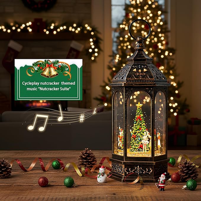 12.8'' Rotating Nutcracker Suite Scene Musical Lighted Christmas Tree Snow Globe Water Lantern with Swirling Glitter Decoration