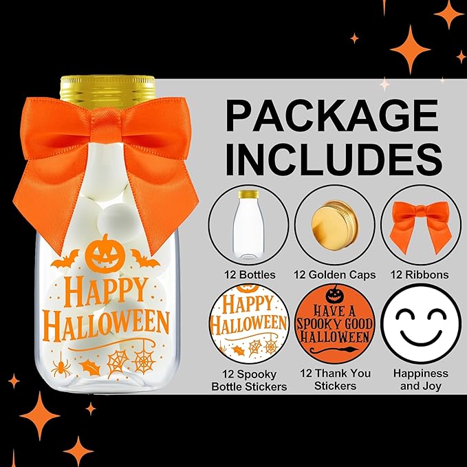 Halloween Decorations Plastic Jars – Spooky 12 Pack Candy Containers & Kid Party Favor Jars for Trick or Treat, Haunted House Parties, and Table Centerpieces Decor - Cute Potion Bottles Gift