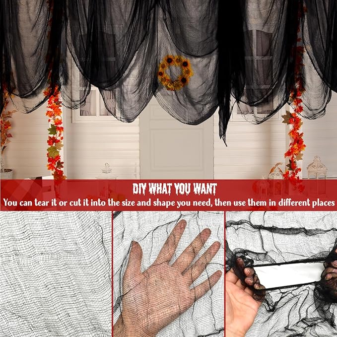 ZeeDix Halloween Black Creepy Cloth 85in x 100ft Giant Cloth Home Deco Spooky Scary Gauze for Party Supplies Haunted Houses Outdoor Yard Wall Doorways Decoration