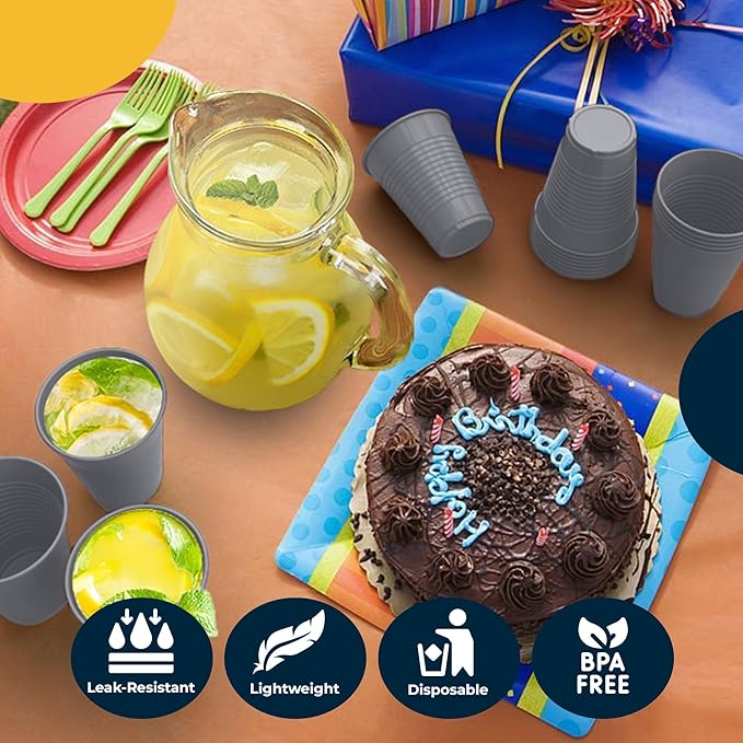 Exquisite Party Solids 12 Oz Silver Plastic Cups For Party Supplies 50 Pack | Silver Disposable Cups Plastic | Disposable Drinkware For Parties, Events & Everyday