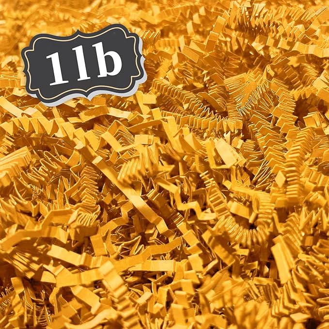 1 LB Golden Yellow Crinkle Cut Paper Shred Filler Great for Gift Wrapping, Basket Filling, Birthday, Wedding, Halloween, Thanksgiving, Christmas Day, New Year Party Decorations Filling Supplies