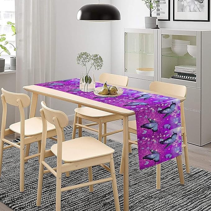 Flowers Butterfly Spring Table Runner, Pink Floral Seasonal Kitchen Dining Table Decoration for Home Party Decor 13x120 Inch