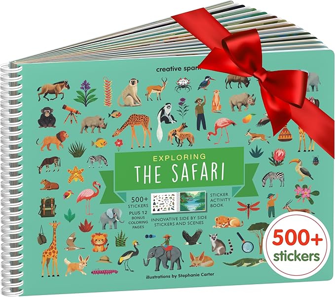 Cupkin Safari Animal Sticker Book Activity for Kids, Toddler Airplane Travel Essentials, 500+ Stickers for Kids + 12 Scenes + 12 Coloring Book Pages, Animal Lover Children's Gift, Crafts Ages 2-8