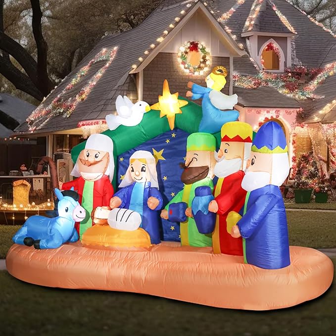 8 FT Christmas Inflatable Decorations Nativity, Outdoor Yard Decorations Built-in Bright LED Light Blow Up Christmas Decorations for Yard, Garden,Lawn Outdoor Holiday Yard Decorations