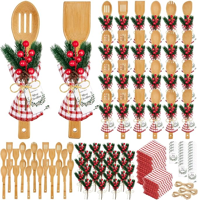 24 Set Christmas Gifts Kitchen Utensils with Holder Spatulas Bamboo Spoons Cheese Knife Set Cheese Board Gift Set for Christmas Holiday Gift Neighbor Xmas Holiday Party Decor