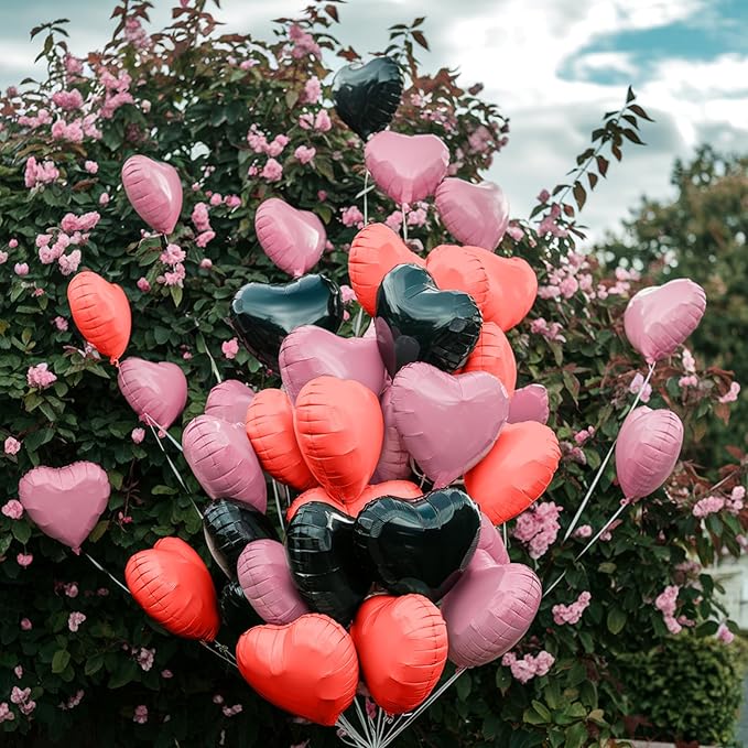 Black and Pink Heart Balloons, 19PCS Light Pink and Red Black Heart Shape Balloon, 18Inch with 10Inch Red Pink Black Helium Foil Love Balloon for Birthday Baby Shower Wedding Theme Party Decor