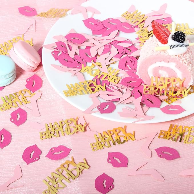 Girl Happy birthday confetti high heels and lips confetti for woman birthday party table decorations