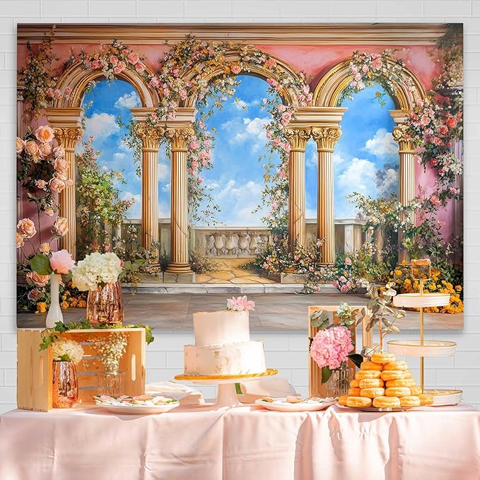 Palace Backdrop Vintage Interior Wall Backdrop Rose Floral Background Palace Hall Backdrops for Prom Birthday Bridal Shower Portrait Engagement Background Studio YUNBDJ1852