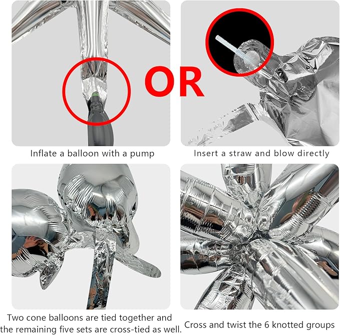 60Pcs Silver Star Balloons Birthday Decorations Explosion Mylar Balloons 12 Spike Balloon Large Foil Prom Balloon for Wedding Anniversary Christmas New Year Eve Party Backdrops Supplies