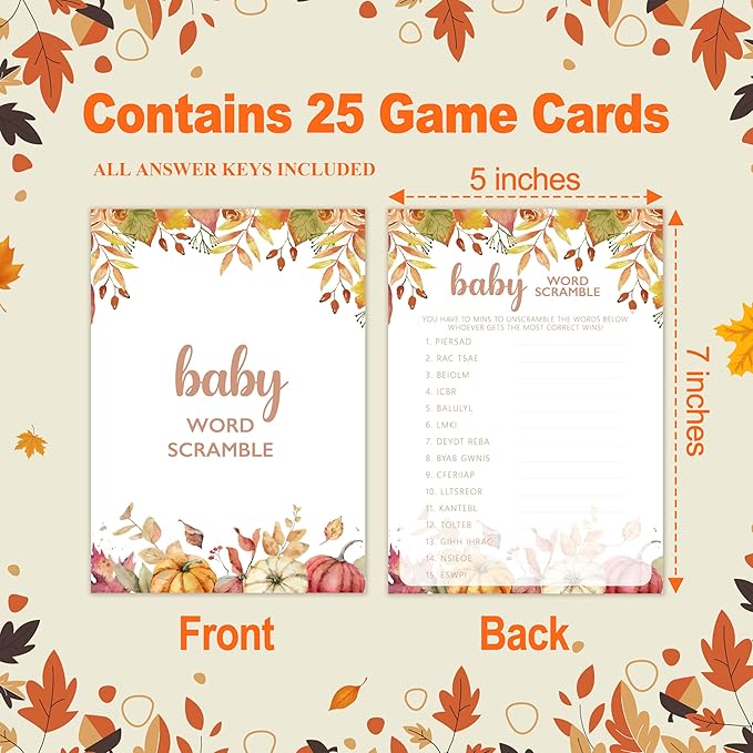 Oh Baby True Or False, Autumn Baby Shower Games Cards, Thanksgiving Boy or Girl Baby Gender Reveal Party Favors Decorations and Supplies, 25 Pcs Double-Sided - E04