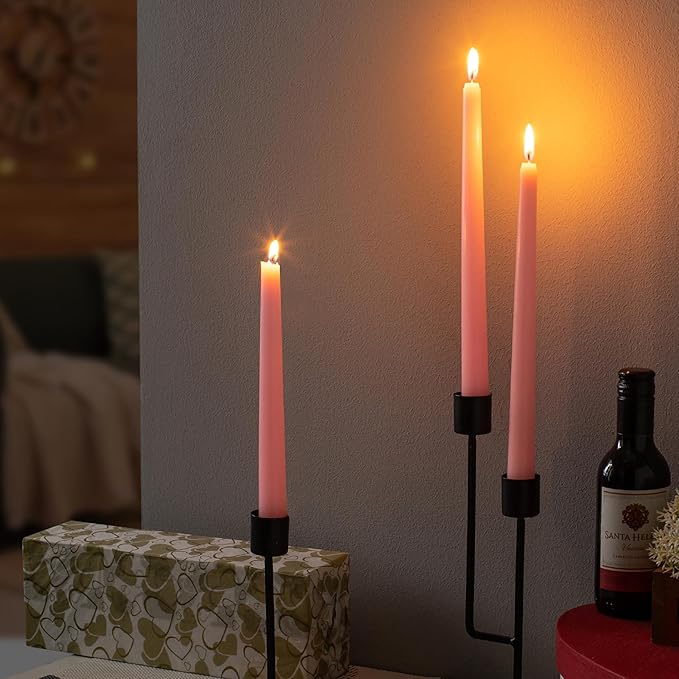 12 Pack Pink Taper Candles - Taper Candles 10 Inch Dripless, Smokeless & Unscented - 8 Hours Long Burning - Tall Candlesticks - Ideal for Weddings, Dinner Parties, Home Decor, Birthday Party