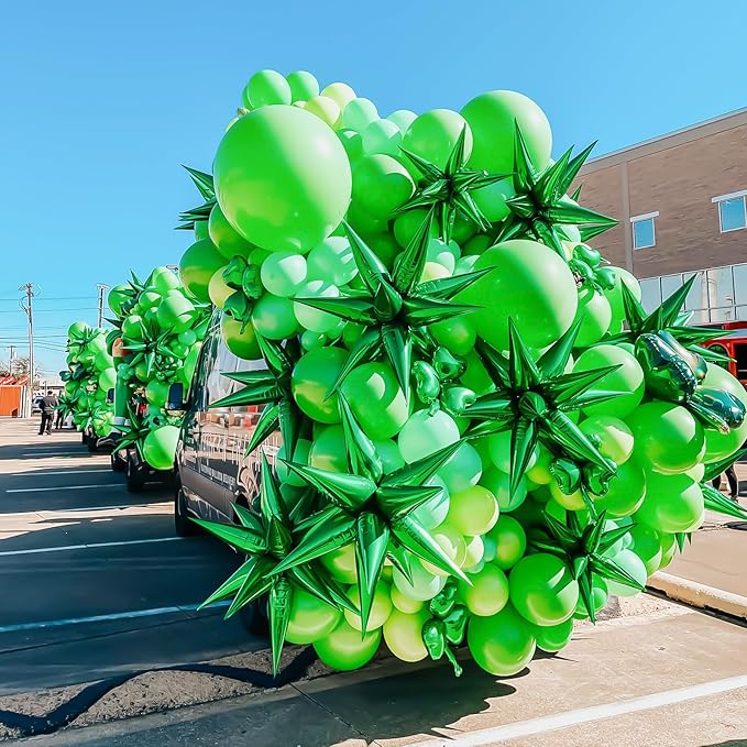 Green Star Balloons,6Pcs 22Inch Explosion Star Balloons and 10Pcs 10Inch Four Angle Balloon Kit for Witch Halloween Birthday Anniversary Disco Party Decorations