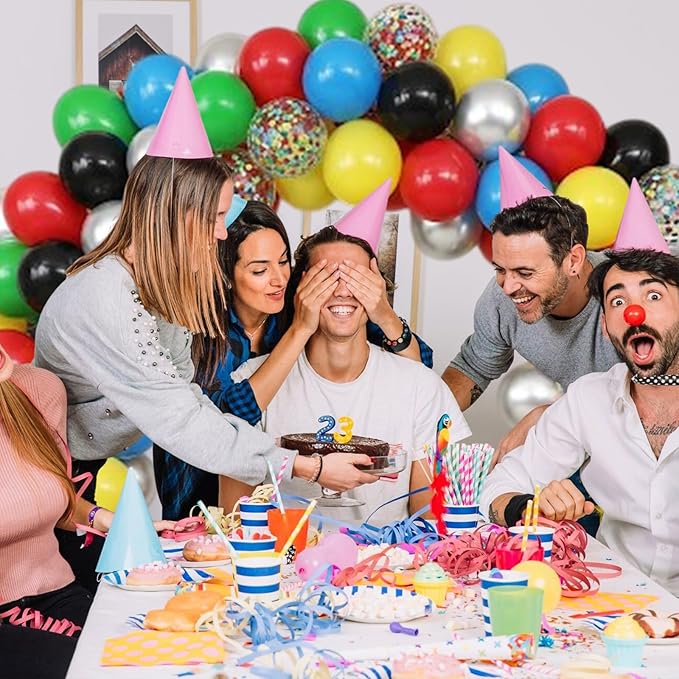 Red Yellow Blue Green Balloon, 50PCS 12Inch Multicolor Balloons with Black Red Blue Yellow Green Silver Ballons and Colorful Confetti Ballon for Birthday,Game Themed Party Supplies