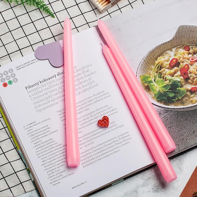 12 Pack Pink Taper Candles - Taper Candles 10 Inch Dripless, Smokeless & Unscented - 8 Hours Long Burning - Tall Candlesticks - Ideal for Weddings, Dinner Parties, Home Decor, Birthday Party