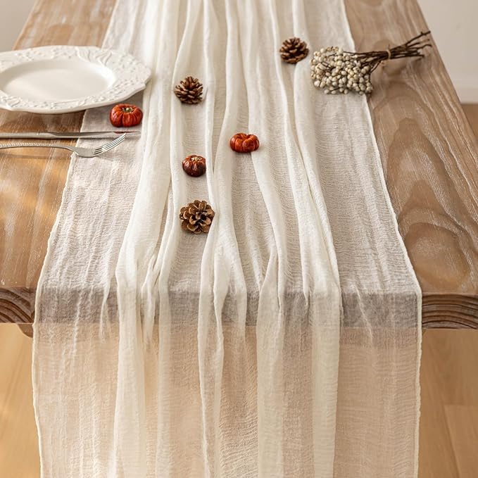 10pcs Ivory Gauze Rustic Cheesecloth Table Runner 120 Inch 10 FT for Wedding Baby Shower Bridal Shower Birthday Engagement Garden Outdoor Party Long Sheer Boho Decorations