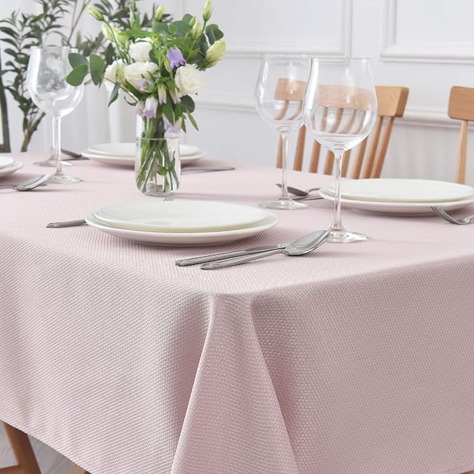 maxmill 2 Pack Rectangle 52 x 70 Inch, Dusty Pink Textured Tablecloth Waterproof Spillproof Wrinkle Free Table Cloth for Kitchen Dining Decoration, Fabric Table Cover for Outdoor and Indoor Use
