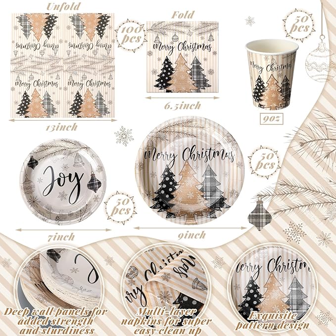 Hsei 250 Pcs Christmas Tree Plates and Napkins Party Decorations Disposable Tableware Sets Baby Shower Birthday Party Supplies Serves 50 Guests Dinnerware Bridal Baby Shower Favors
