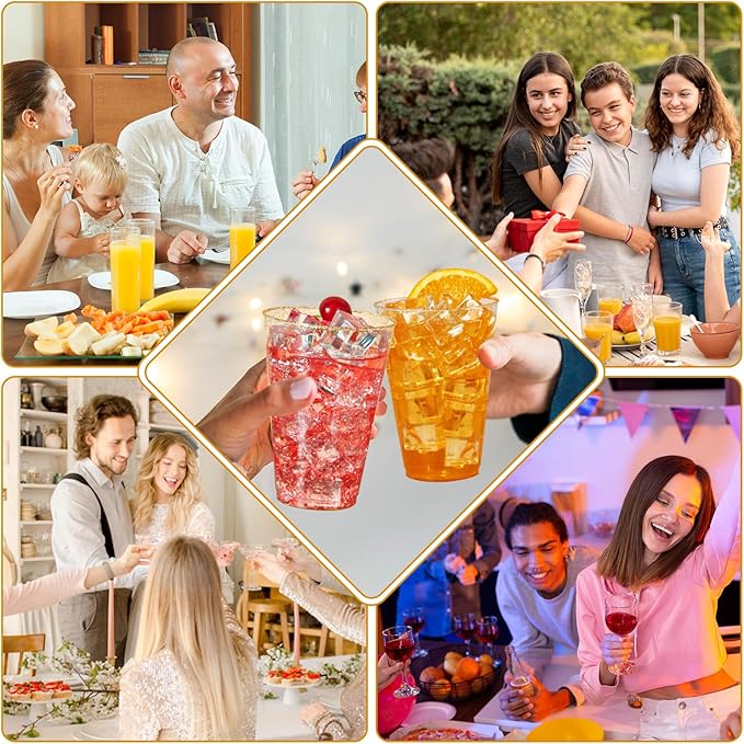 Vplus 100 Count 14 OZ Gold Glitter Heavy Duty Large Plastic Cups, Disposable Plastic Glasses Tumblers, Elegant Wedding Birthday Thanksgiving Party Cups