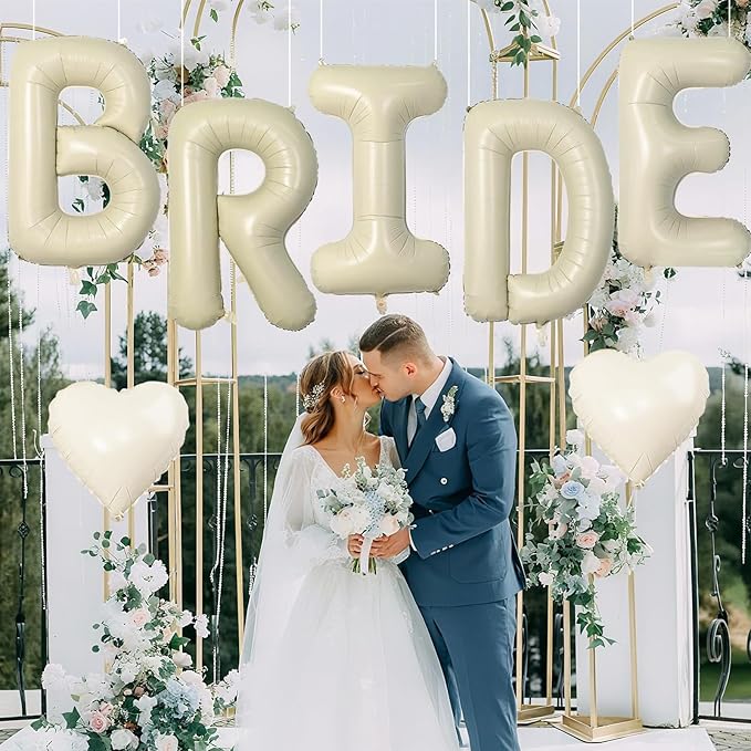 40 Inch Beige BRIDE Balloon for Bachelorette Party Decorations, Large Cream White Foil BRIDE Letter Balloons Sign for Bridal Shower Wedding Engagement Bride To Be Party Favors Decor