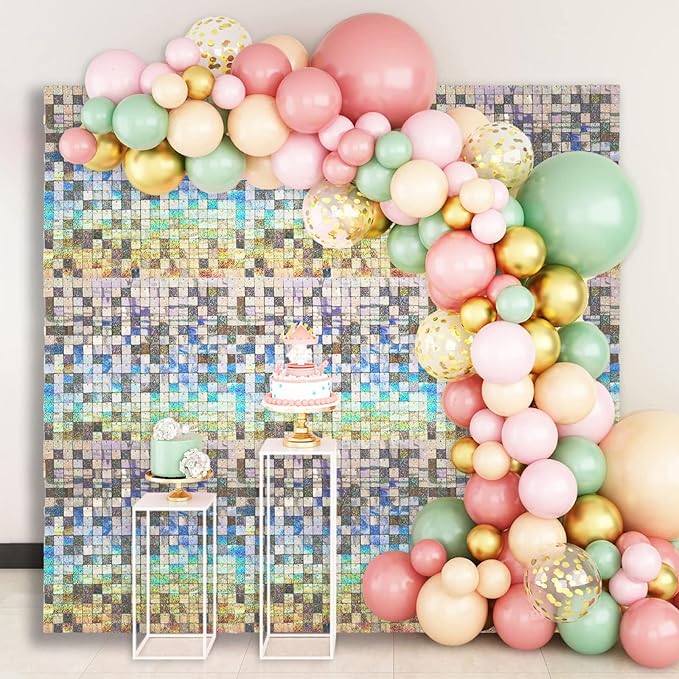 36 PCS Silver Shimmer Wall Backdrop, Laser Square Sequin Photo Backdrops Panel, Glitter Wall Background for Birthdays, Weddings, Halloween, Engagements, Disco Bachelorette Party Decoration (6FTx6FT)