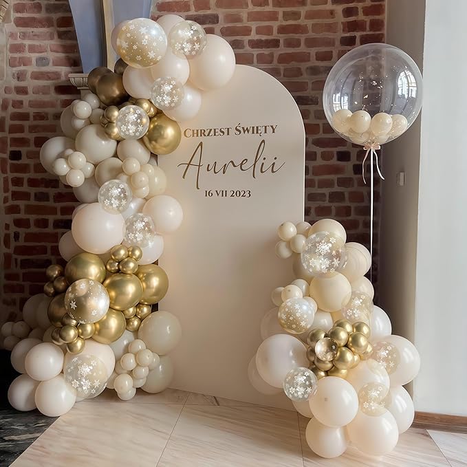 Beige Gold Snowflake Balloons Cream White Sand Gold Metallic Balloons Neutral Boho Ivory Nude Winter Balloon Set for Christmas Ice Wonderland Snow Wedding Baby Bridal Shower Birthday Party Decorations