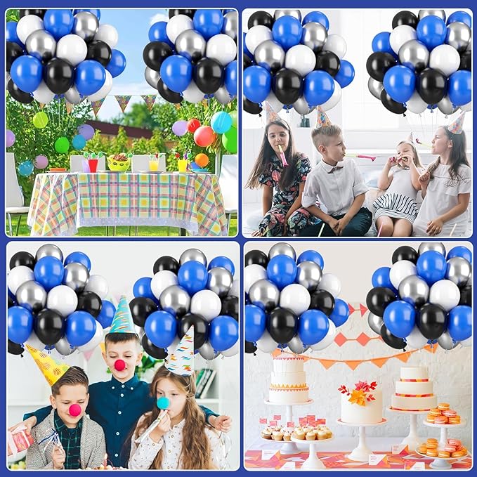 Blue & Black Balloons - 35pcs, Dark Blue, Black & Silver Latex Balloons with Silver Confetti for Boys Birthday, Baby Shower, Wedding & Graduation Parties