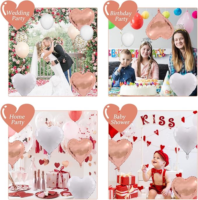 Rose Gold Heart Balloons, 10PCS Heart Shape Balloons, Valentines 18inch Rose Gold Foil Balloon for Helium Valentine Decorations