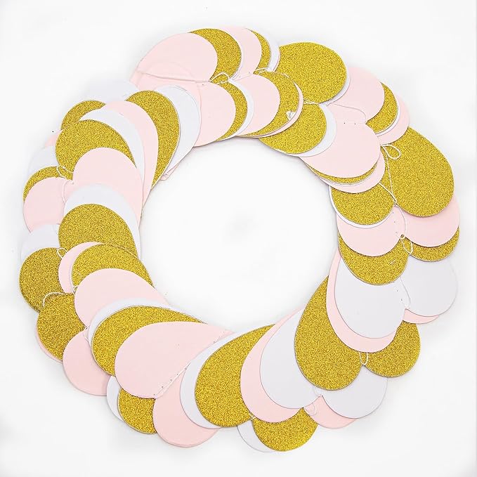 White Gold Pink Party-Decorations - 52Ft Paper Heart Streamers Garland Banner Women Birthday Bridal Shower Wedding Bachelorette Engagement Hanging Decor HongTongTong