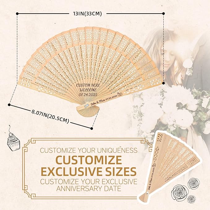 30pcs Personalized Wedding Fans for Guests - Custom Wooden Hand Fans with Names/Dates - Bulk Wedding Favors for Bridal Shower, Baby Shower & Parties (Wood, 30pcs)