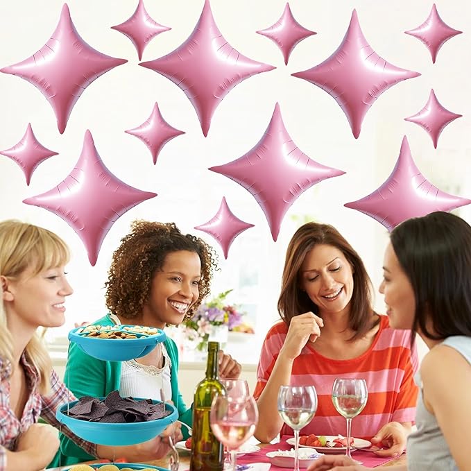 TONIFUL 30Pcs 26In&10In Star Balloons Large Pink Four Pointed Star Shape Foil Balloons Mini Star Mylar Balloons for Birthday Wedding Baby Shower Anniversary Engagement Party Decorations Supplies
