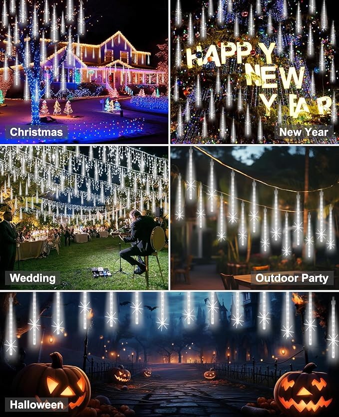 Christmas Lights Outdoor 16 Inch 20 Tubes Meteor Shower Rain Light, Waterproof Falling Icicle String Lighting for Xmas Tree Yard House Decor,Shine White