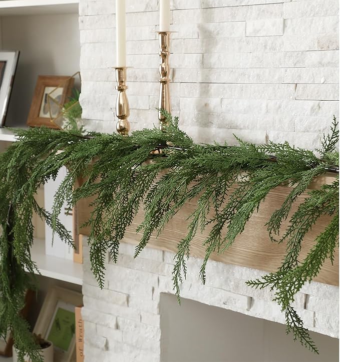 Jutom 1 Pcs 12 ft Christmas Cedar Garland - Artificial Realistic Faux Greenery Cedar Pine Garland for Home Fireplace, Door, Window, Indoor & Outdoor Christmas Party Decoration