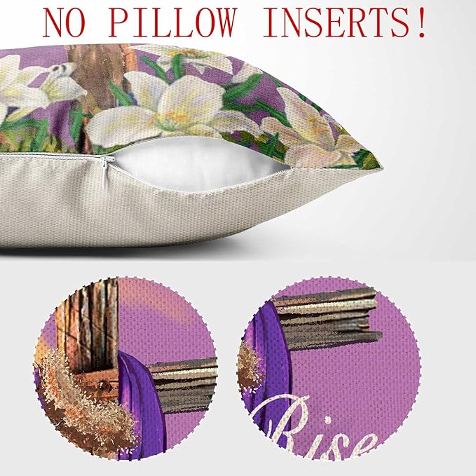He is Risen Throw Pillow Cover Religious Easter Cross Jesus Lily Pillow Cover,Easter Spring Lily Pillow Covers Home Decorative Sofa Pillow Case 18x18 Inch