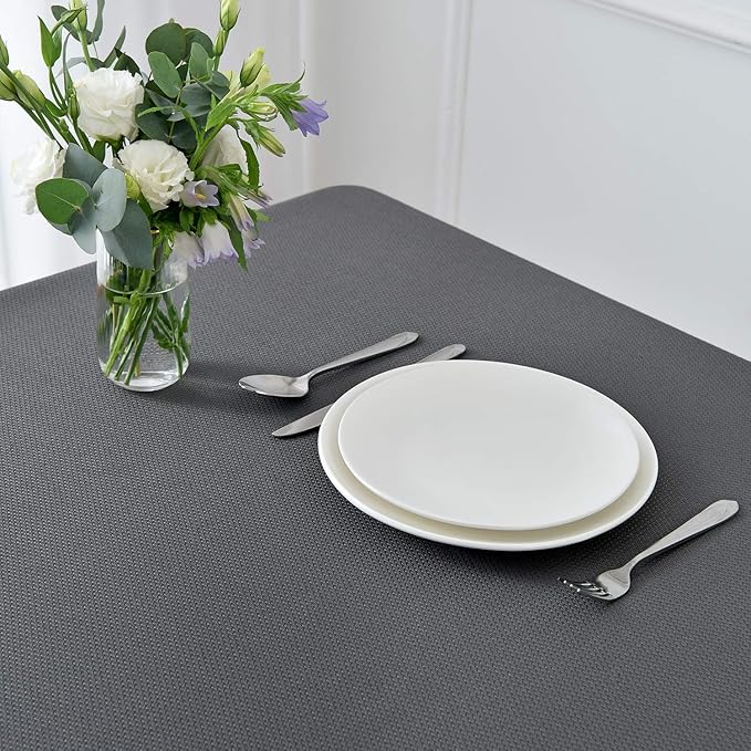 maxmill 2 Pack Rectangle 52 x 70 Inch Charcoal Textured Tablecloth Waterproof Spillproof Wrinkle Free Table Cloth, Kitchen Dining Tabletop Decoration, Fabric Table Cover for Outdoor and Indoor Use