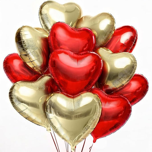 KatchOn, Red and Gold Heart Balloons, 12 Pack, 18 Inch, Foil/Mylar, Helium Supported, Valentine's Day, Adult, Unisex, Love, Balloons