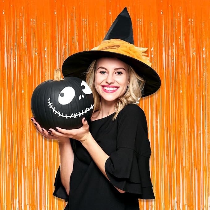 3 Pack Macaron Orange Foil Fringe Curtain Backdrop, 3.28Ft x 8.2Ft Metallic Tinsel Foil Fringe Streamer Curtains for Photo Booth, Mother's Day, Easter, Birthday, Wedding Party Decorations