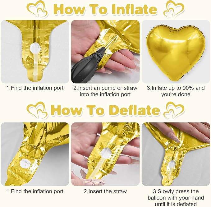 Black Gold Heart Balloons,12Pcs Black Heart Shaped Foil Balloons,18Inch Gold Helium Balloon for Birthday New Year Baby Shower Anniversary Wedding Party Decorations