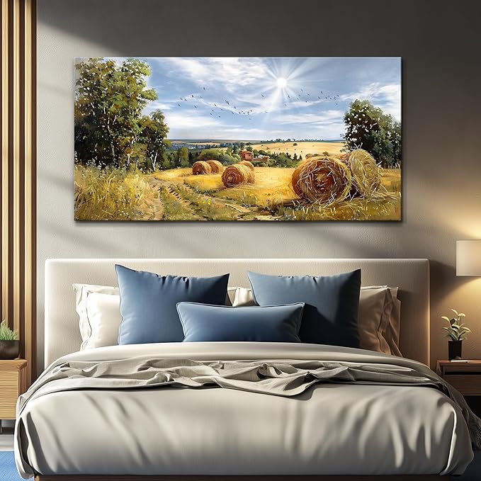 FUHAIHUA Large Wall Decor For Living Room Canvas Wall Art For Bedroom Inspiration Wall Decorations Country Field Pictures Landscape Paintings Artwork Posters Mural Modern Room Home Decor 24x48 In