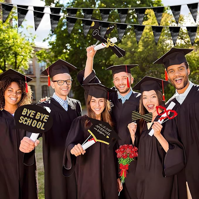 65FT Black Glitter Triangle Pennant Banner Flag Metallic Bunting Fabric Garland for Christmas Graduation Wedding Engagement Bachelorette Holiday Halloween Celebration Valentine's Party Supplies