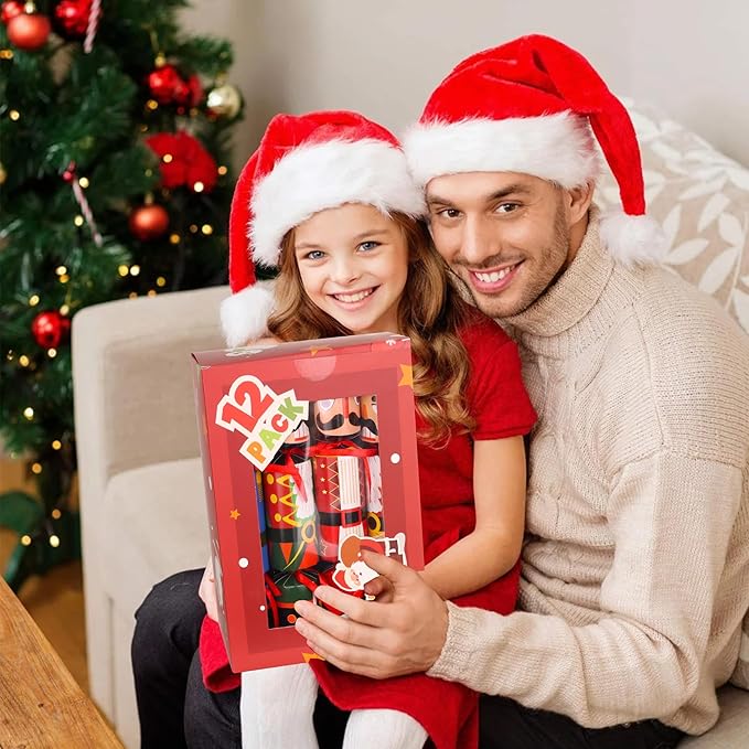 12 Pack Christmas Party Favor Non-Snap Christmas Table Favor with Party Hats Joke Little Gifts Inside for Kids Adults, Xmas Table Decorations Holiday Party Favor Xmas Dinner Traditions Supplies