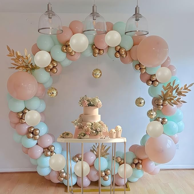 Pink and Green Balloons Pastel Green Pink White Sand Gold Metallic Balloons Nut Sugar Fairy Theme Balloon Set for Winter Wonderland Snow Ice Spring Birthday Christmas Baby Shower Party Decorations